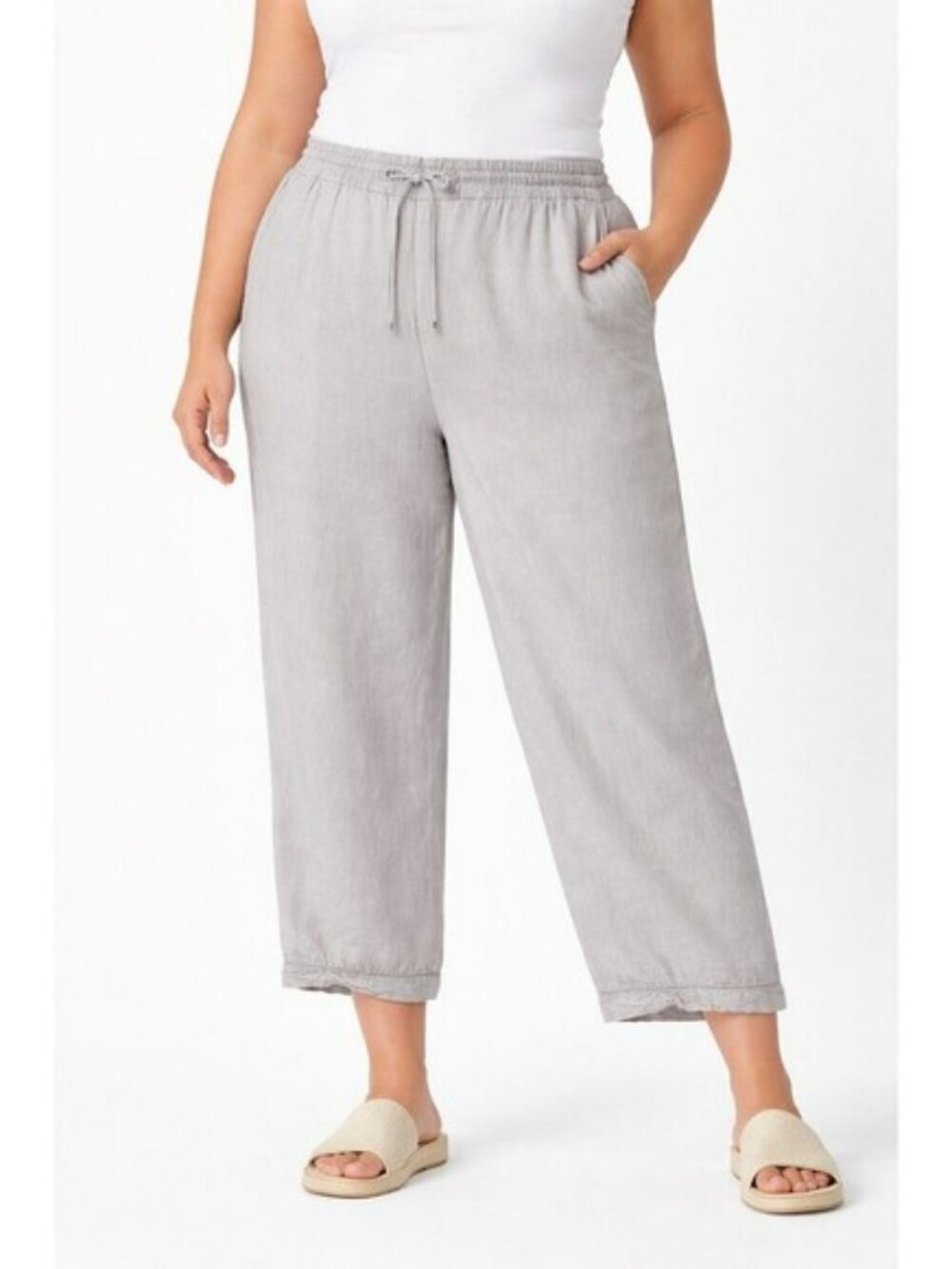 Lane Bryant Linen Blend Wide Leg Pants Size 14/16 Gray Coastal Beachy Casual